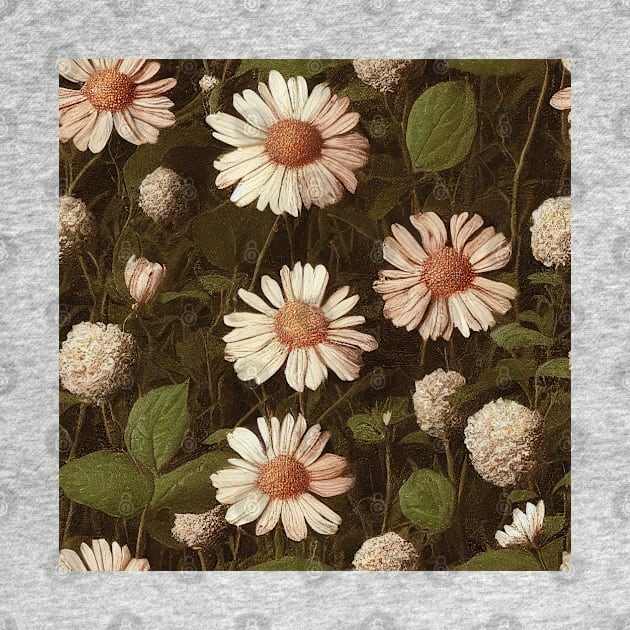 Vintage Daisy Pattern in Ivory and Olive Green by VintageFlorals